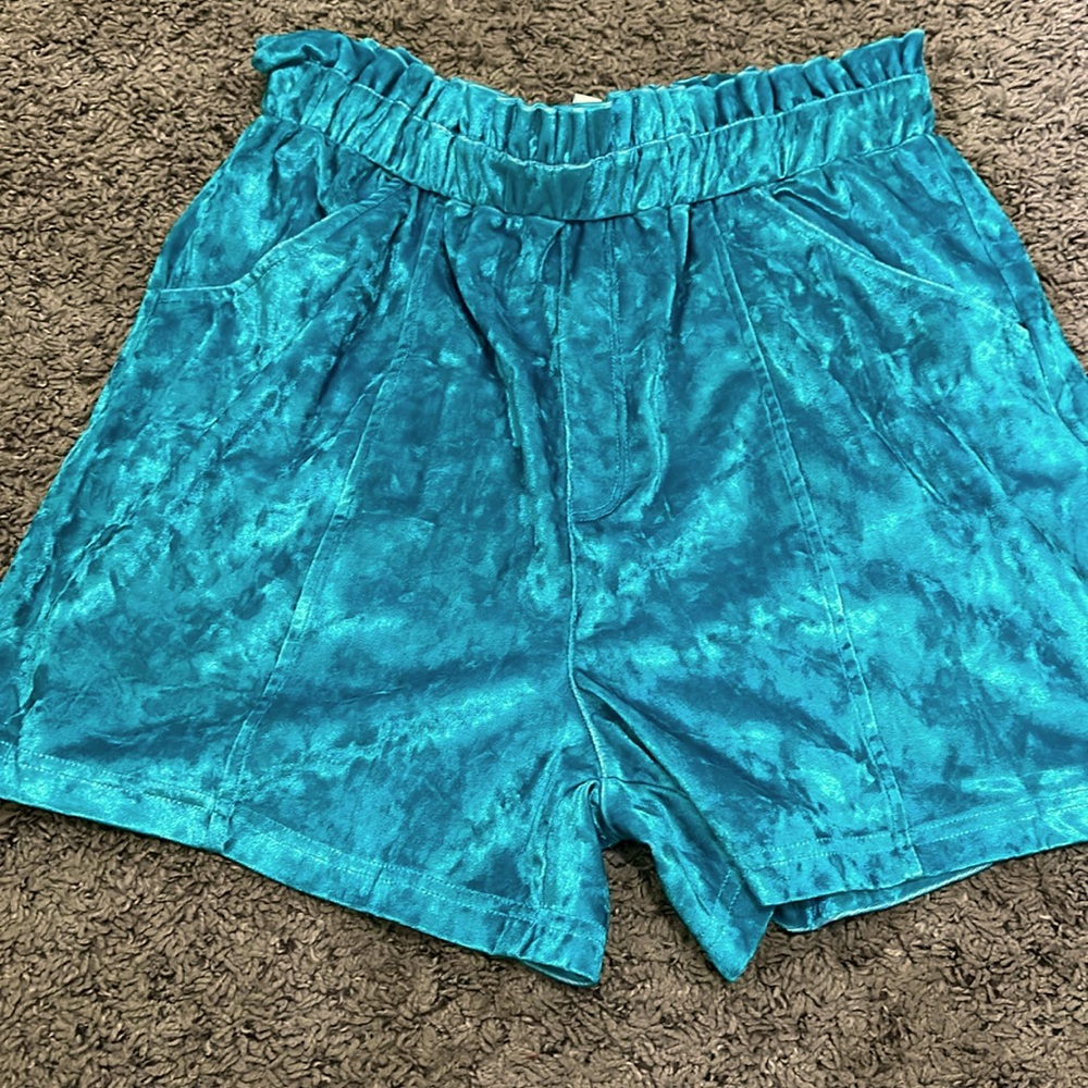 Turquoise paper bag women’s high rise shorts